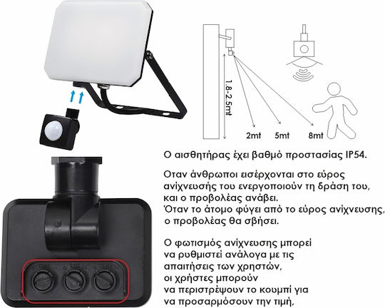 Elvhx Waterproof LED Flood Light 10W Cold White 6500K with Motion Sensor IP65