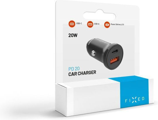 Fixed Auto-Ladegerät 20W mit Anschlüssen 1xUSB-A 1xUSB-C Schwarz Farbe
