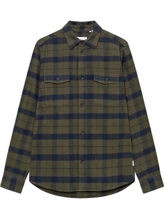 Μακρυμάνικo Φανελένιο Overshirt Καρό Rosin, Dark Navy