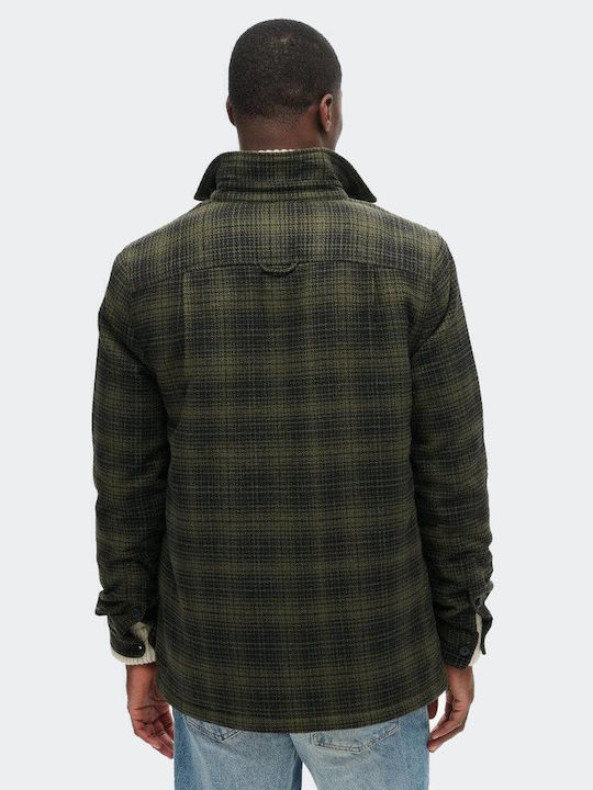 Miller Long Sleeve Overshirt Regular Fit Checked Green