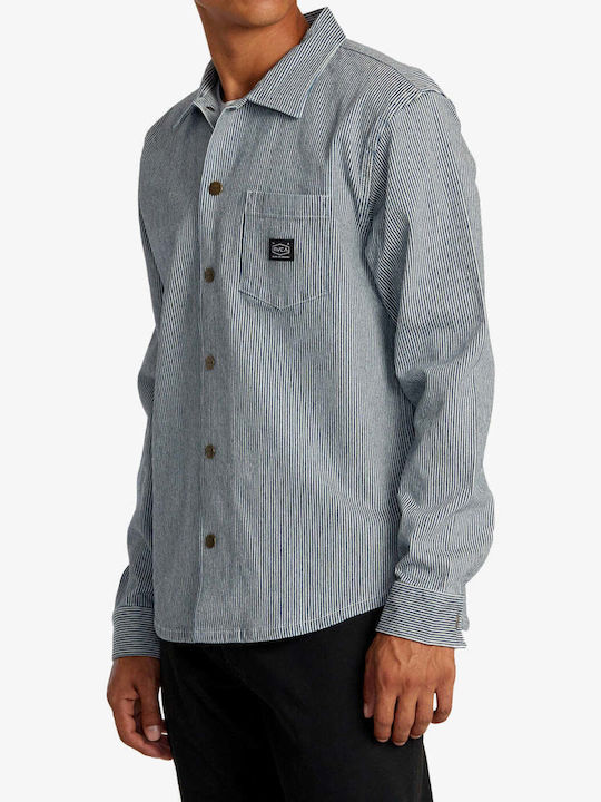 Overshirt Mânecă Lungă 100% Bumbac În Linie Lată Albastru
