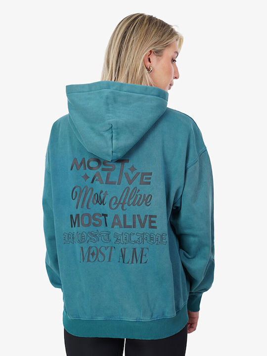 Long Women's Sweatshirt Hooded Turquoise