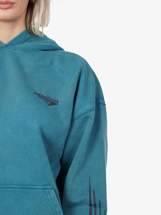 Long Women's Sweatshirt Hooded Turquoise