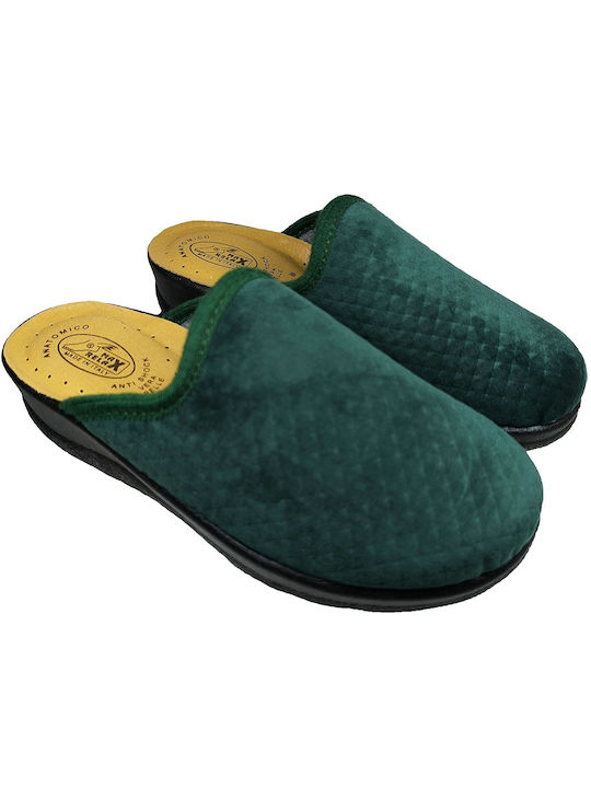 Max Relax Anatomical Leather Women's Slippers in Green color