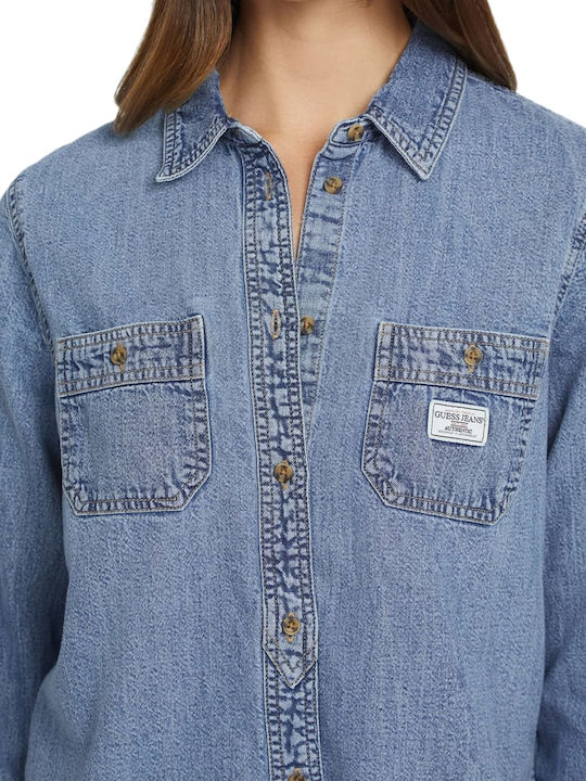 Guess Women's Denim Long Sleeve Shirt Mid Wash