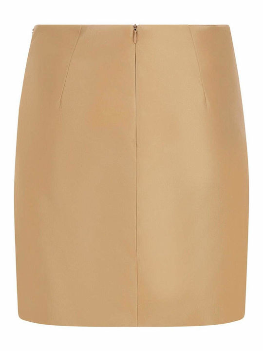 Guess Leather High-waisted Mini Skirt Beige