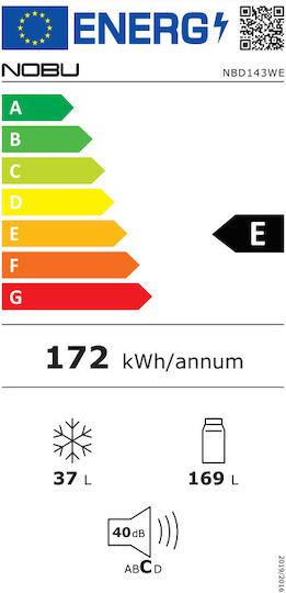 Nobu Ψυγείο Δίπορτο 206lt Υ143xΠ56xΒ54.5εκ. Λευκό NBD143WE