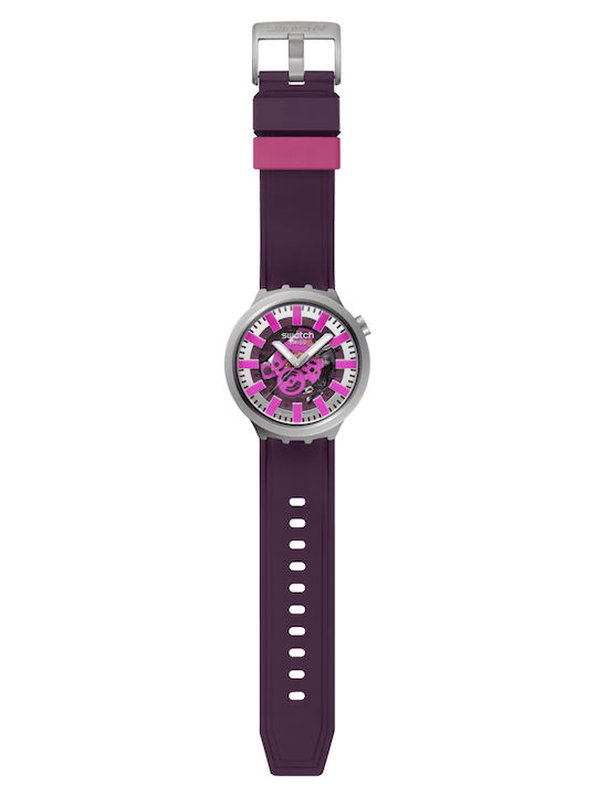 Swatch Unisex Herrenuhr Batterie mit Lila Kautschukarmband