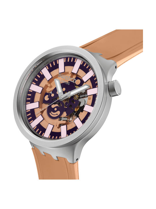 Swatch Unisex Men's Watch Battery with Beige Rubber Strap