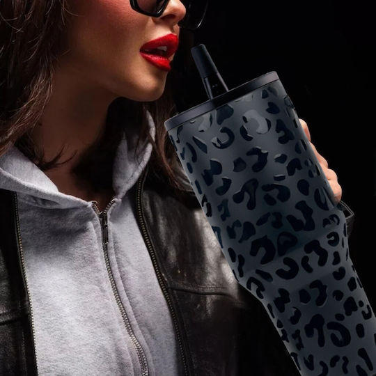 Cool'NMore Чаша С Дръжка Термос Неръждаема Стомана Без BPA 1лт Glamour Черен С Дръжка И Сламка