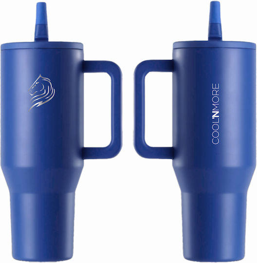 Cool'NMore Traveller Handled Tumbler Thermos Stainless Steel BPA Free 1lt Navy Blue with Straw and Handle 6523348