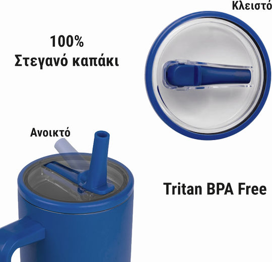 Cool'NMore Traveller Handled Tumbler Thermos Stainless Steel BPA Free 1lt Navy Blue with Straw and Handle 6523348