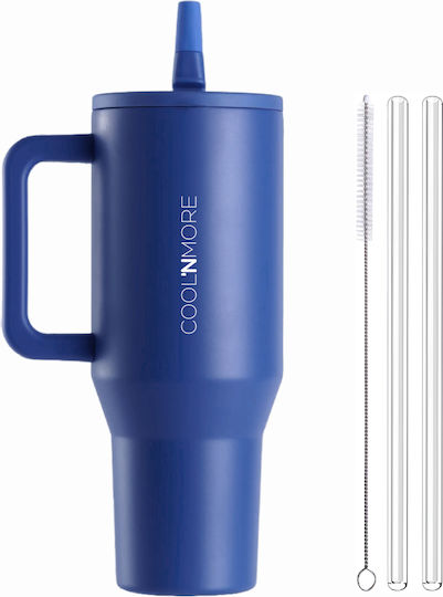 Cool'NMore Traveller Handled Tumbler Thermos Stainless Steel BPA Free 1lt Navy Blue with Straw and Handle 6523348