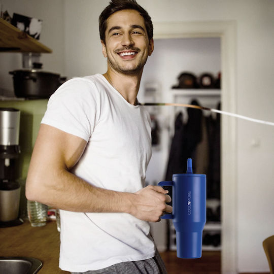 Cool'NMore Traveller Handled Tumbler Thermos Stainless Steel BPA Free 1lt Navy Blue with Straw and Handle 6523348
