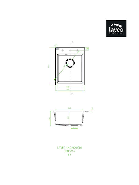 Laveo Drop-In Мивка от Синтетичен Гранит Ш39xД50см Сив