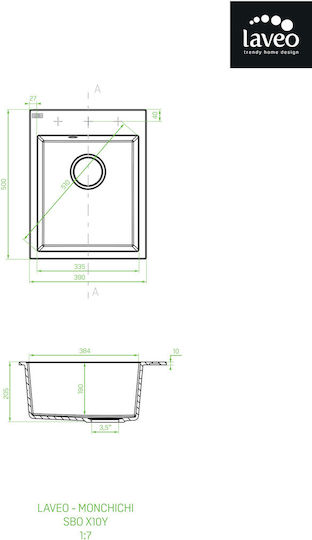 Laveo Drop-In Spüle aus Verbundgranulat B39xT50cm Gray