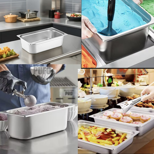 Edelstahl Gastronorm Puff Pfanne Lebensmittelsoßen Eiscreme Lager Ideal Catering Restaurants Schnellimbiss Horeca Kapazität 3 l