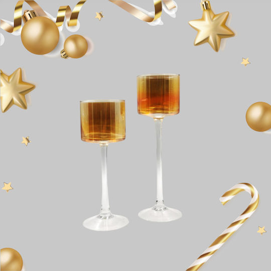 Karvounis Christmas Glass Brown Candlestick 30x9cm 2pcs