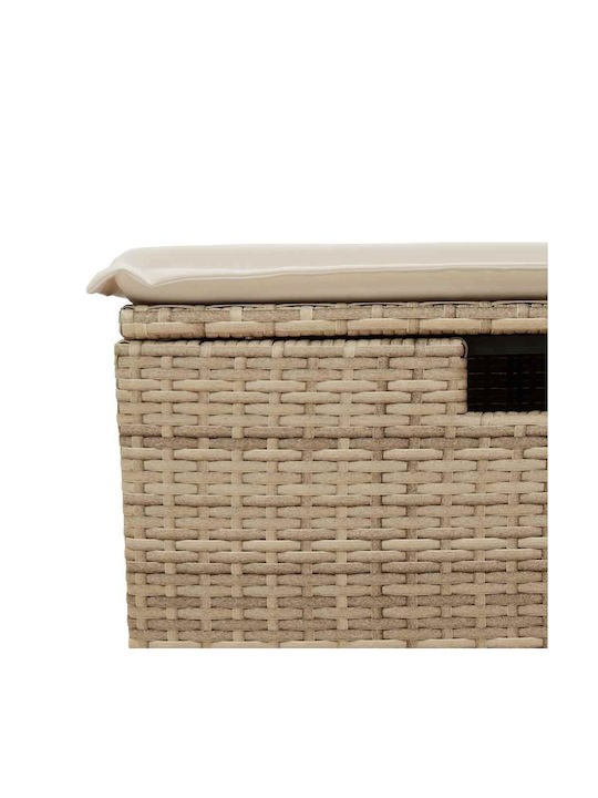 Garden Stool Cube Outdoor Rattan with Beige Cushion 2 Pieces 55x55x37cm