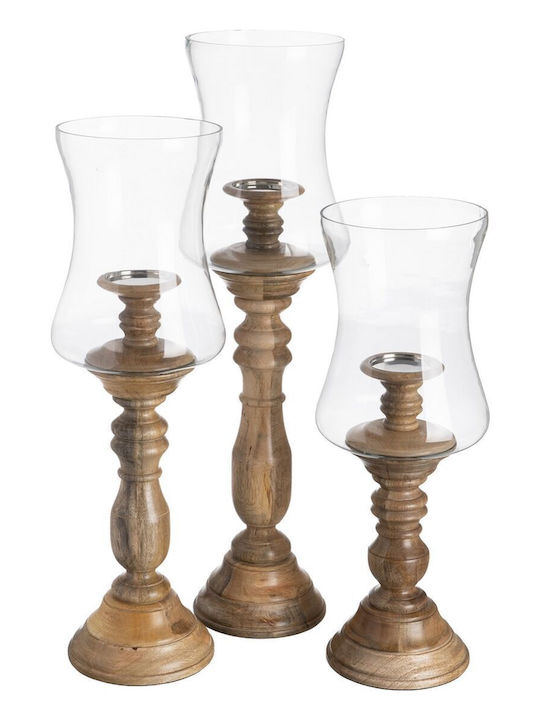 Candle Holder Natural Wood Crystal 20 X 20 X 76 Cm