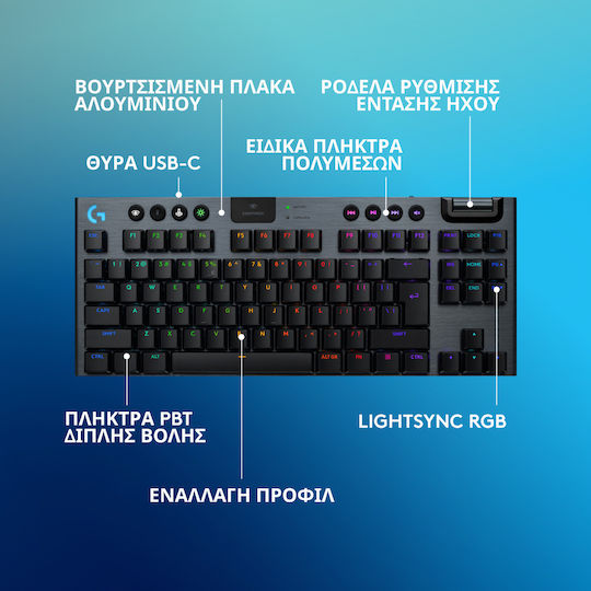 Logitech G G915 X Lightspeed Wireless Gaming Mechanical Keyboard Tenkeyless with GL Clicky switches and RGB lighting (English US)