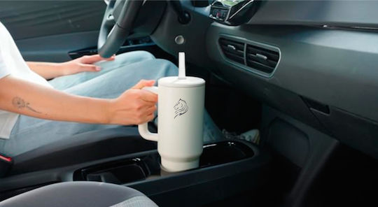 Cool'NMore Traveller Tumbler Handled Tumbler Thermos Stainless Steel BPA Free 1lt Cream with Straw and Handle
