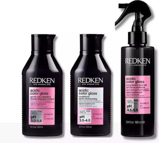 Redken Acidic Color Gloss Hair Treatment Set for Colored Hair with Shampoo, Conditioner and Treatment 4pcs