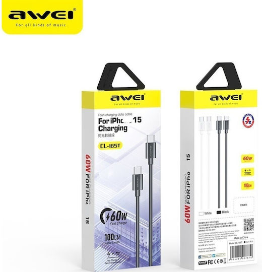 Awei USB 2.0 Cable USB-C male - USB-C 60W Λευκό 1m