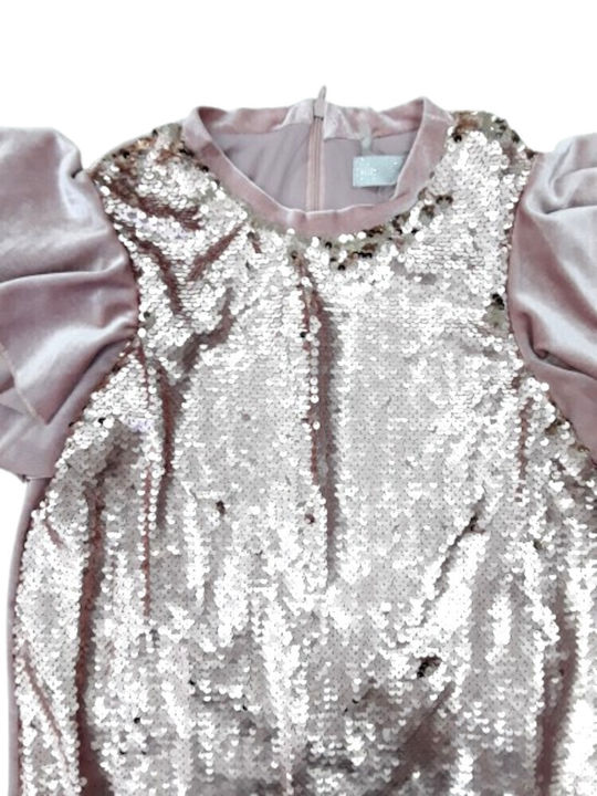 Children's Dress Short Sleeve with Sequins Pink