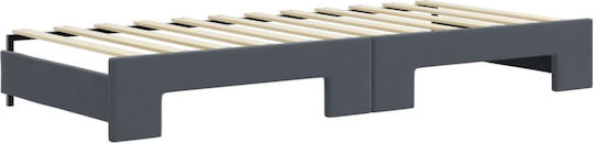 Sofa Bett Einzel mit Samt Grau mit Lattenrost für Matratzengröße 90x200cm