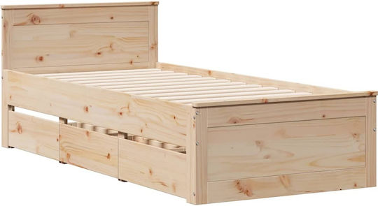 Single Bed Made of Solid Wood Brown with Slats for Mattress 75x190cm