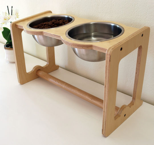 Wooden Feeding Stand with Metal Bowl 2 x 1300ml.-2781