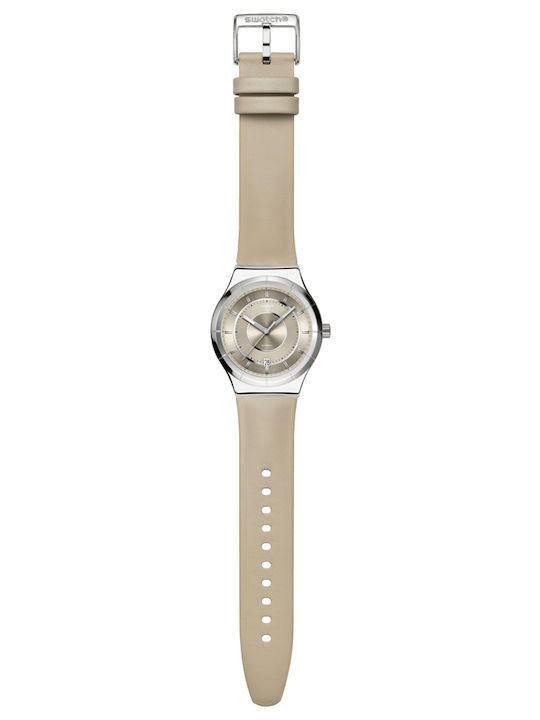 Swatch Swatch Γυναικείο Ρολόι Αυτόματο με Μπεζ Δερμάτινο Λουράκι