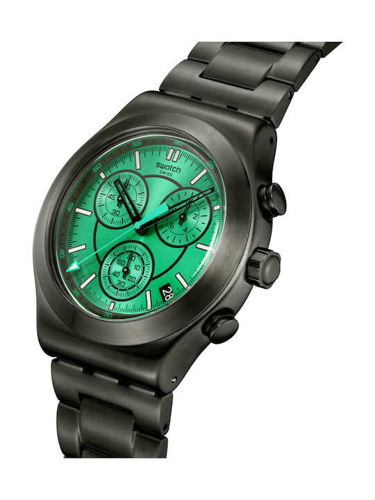 Swatch Obsidian Men's Watch Chronograph Battery with Black Metal Bracelet