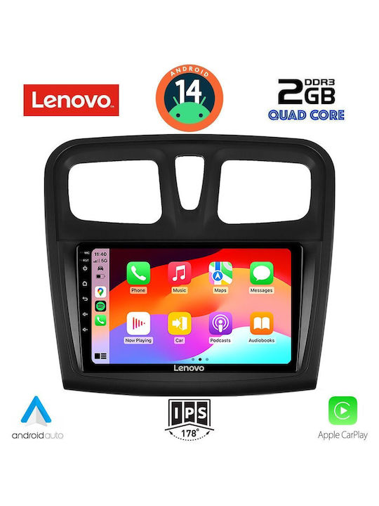 Lenovo Car Audio System for Dacia Logan / Sandero 2012-2019 (Bluetooth/USB/WiFi/GPS/Apple-Carplay/Android-Auto) with Touch Screen 9"