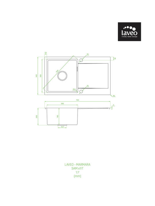 Laveo Ένθετος Νεροχύτης Inox Brushed Μ76xΠ44cm Ασημί