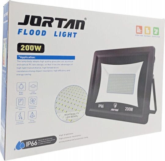 Jortan Στεγανός Προβολέας LED 200W Ψυχρό Λευκό 6500K IP66
