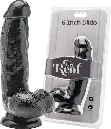 ToyJoy Get Real Dildo with Balls Realistic Dildo with Scrotum & Suction Cup Black 15cm