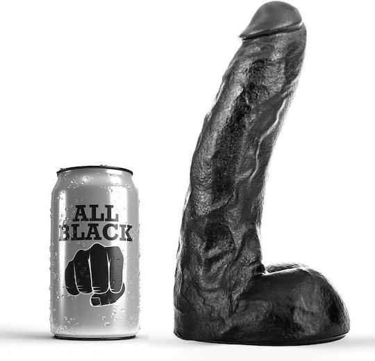 All Black Glass Dildo with Balls and Suction Cup Black 22cm