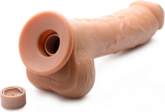 Loadz Glass Dildo with Balls, Suction Cup, and Ejaculating Capability Flesh 25.3cm