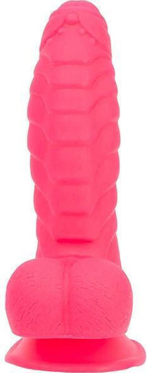 BMS Factory Addiction Tom Dildo realist cu Testicule și Ventuză roz cald 18cm