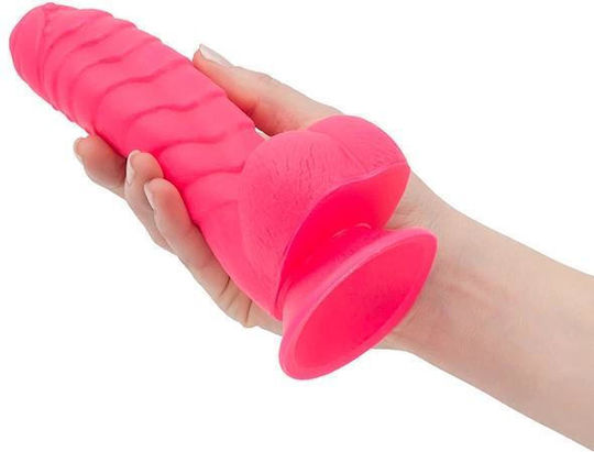 BMS Factory Addiction Tom Dildo realist cu Testicule și Ventuză roz cald 18cm