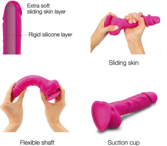 Strap On Me Sliding Skin Realistic Dildo S Dildo realist cu Testicule și Ventuză Fuchsia 12.8cm