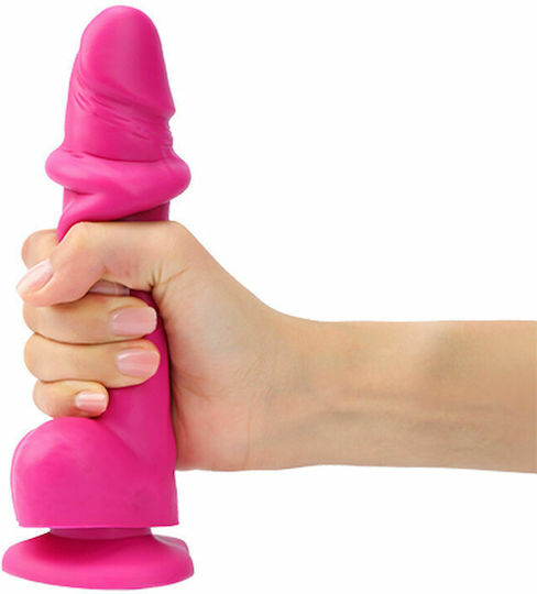 Strap On Me Sliding Skin Realistic Dildo S Dildo realist cu Testicule și Ventuză Fuchsia 12.8cm