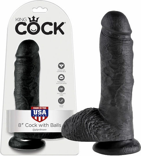 King Cock Ρεαλιστικό Dildo με Όρχεις και Βεντούζα Μαύρο 20cm