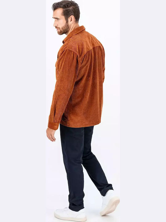 Langärmeliges Zeichenfolge Overshirt in Normale Passform Camel