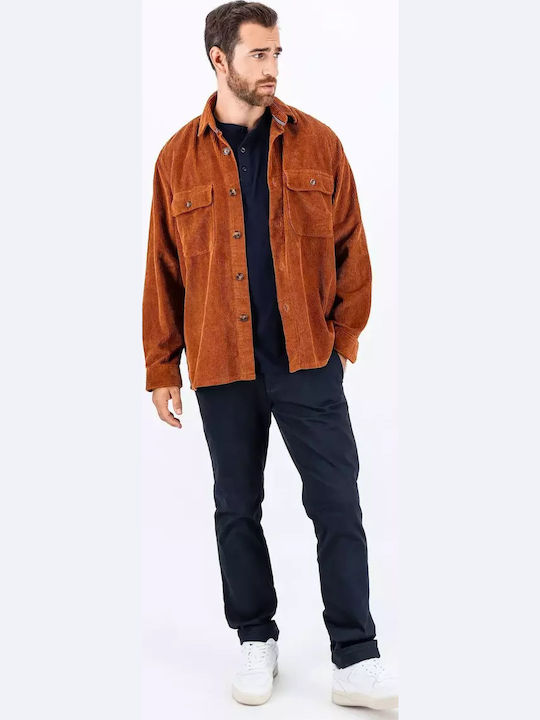 Langärmeliges Zeichenfolge Overshirt in Normale Passform Camel