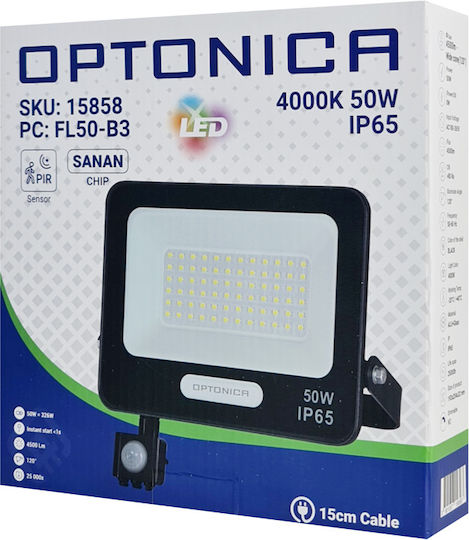 Optonica Στεγανός Προβολέας LED 50W Φυσικό Λευκό 4000K με Αισθητήρα Κίνησης IP65