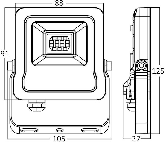 Braytron Waterproof LED Floodlight 10W Warm White 3000K IP65