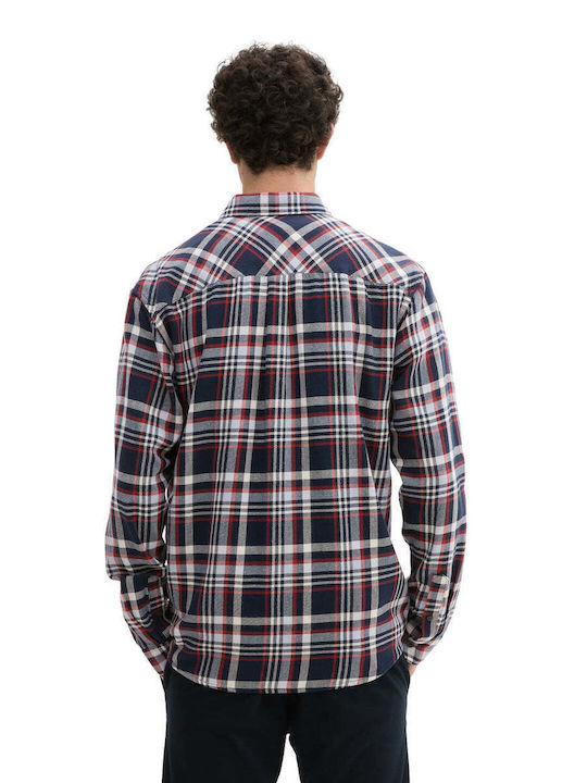 Long-sleeved Cotton Shirt Checked Navy Blue